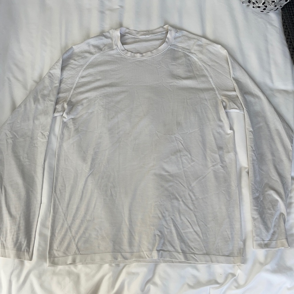 White and grey striped Lulu Lemon long sleeve